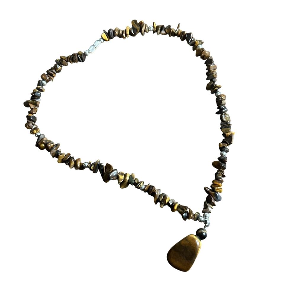 Tiger Eye Gems Mineral Beads Chip Necklace Brown